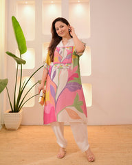 Premium Digital Printed Kurti Set with Handwork Neckline – Trendy & Festive