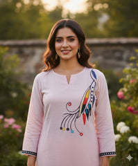 Beautiful Baby Pink Pure Cotton Kurta Set with Hand Embroidery – Full Floral Elegance