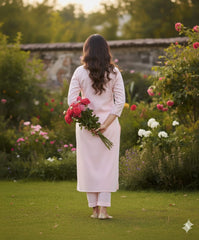 Beautiful Baby Pink Pure Cotton Kurta Set with Hand Embroidery – Full Floral Elegance