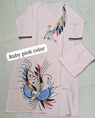 Beautiful Baby Pink Pure Cotton Kurta Set with Hand Embroidery – Full Floral Elegance