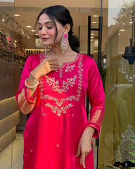 KALGEE Women’s Pure Lagdi Viscose Silk Embroidered Kurta Set | Heavy Sequence Work | Chanderi Bottom & Embroidered Dupatta | Premium Festive Wear