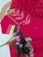 KALGEE Women’s Pure Lagdi Viscose Silk Embroidered Kurta Set | Heavy Sequence Work | Chanderi Bottom & Embroidered Dupatta | Premium Festive Wear