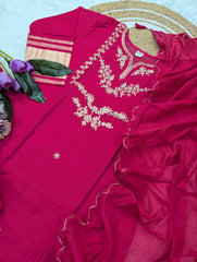 KALGEE Women’s Pure Lagdi Viscose Silk Embroidered Kurta Set | Heavy Sequence Work | Chanderi Bottom & Embroidered Dupatta | Premium Festive Wear