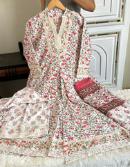 Beautiful Cotton Anarkali Gown Suit | Full Flair 3-Piece Set | Crocia Work Neck Design | Cotton Plazzo & Mulmul Dupatta | M–XXL Sizes | Premium Quality