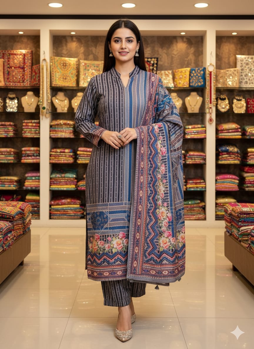 Winter Special Pashmina 3-Piece Suit Set | Kurti, Pant & Warm Stole | Free Size upto XXL | Heavy Quality Winter Wear Collection